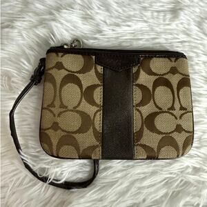 COACH Brown Signature Canvas Wristlet